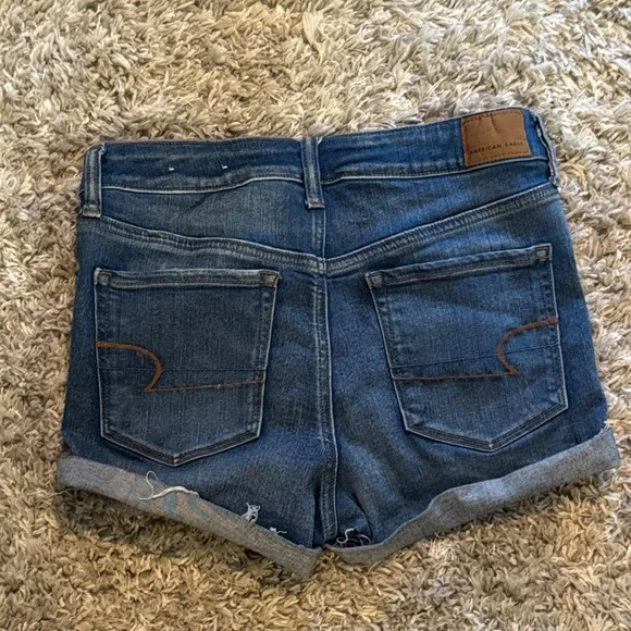 American Eagle Outfitters Dark Indigo Distressed Rolled Cuff Jean Shorts - Picture 5 of 6